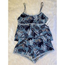 Secret Treasures Pajamas Womens Size Medium Blue Floral 2 Piece Cami Shorts Set