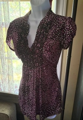 Heart Soul Y2K Purple Black Ruffle Babydoll Top Sz S Tie Back Fairy Coquette Emo
