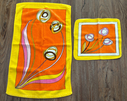 Rare Vtg Emilio Pucci Springmaid Hand Towel Wash Cloth Set Multicolored USA Made