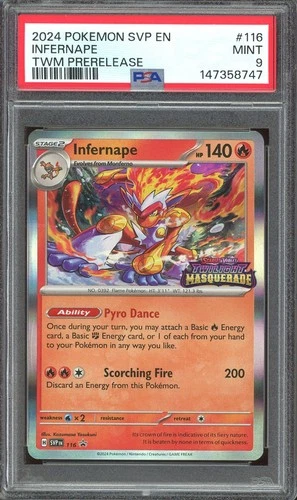 Pokemon TCG Twilight Masquerade Prerelease #116 Infernape Stamped Promo PSA 9