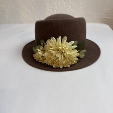 Vintage 1990s Toucan Brown Wool Hat with Floral Detail Green Ribbon S/M 54 cm