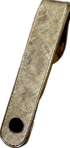 Vintage Gold Tone & Black Stone Tie Bar Clip By Shields 5th Ave NYC USA 1950’s - Picture 3 of 11