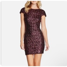 Dress The Population Sequin Mini Dress Sz Small Burgundy Glam Cap Sleeve Formal