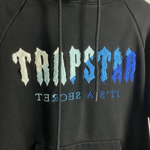 Felpa con cappuccio TrapStar blu sfumato logo uomo taglia M nera - Foto 3 di 8