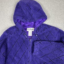 Vintage LL Bean Fleece Jacket Women Size Small Purple Diamond Deep Pile USA Made