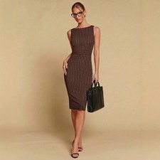 Women's Sleeveless Bodycon Midi Dress Elegant Work Office Cocktail Party