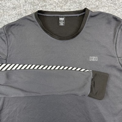 Helly Hansen active long sleeve base layer t-shirt men's XL gray stripe outdoor
