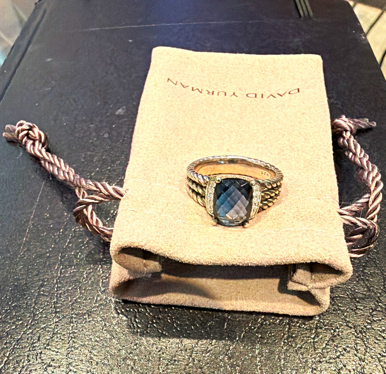 David Yurman 925 Sterling Silver Cushion Blue Topaz Ring Size 8