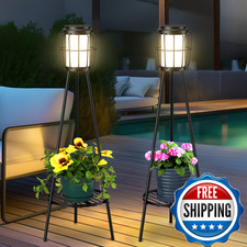 Visflair 2 Pack Solar Lights Plant Stand Outdoor Floor Lamps Waterproof Solar
