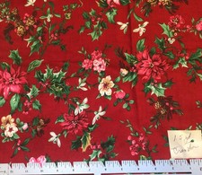 Cranston Poinsettia Holly Floral Holiday on Red Cotton Fabric 1.5 Yards