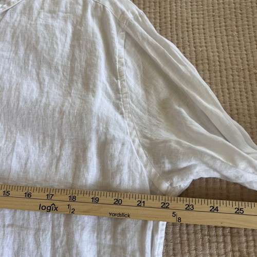 Doppelgänger Roma Men Large Linen Long Sleeve Button Down Stand Collar White GUC - Bild 10 von 13
