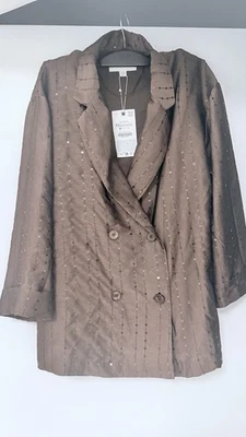 ZARA Damen Blazer braun XS doppelreihig Pailletten Langarm halblang Knopf - Bild 1 von 4
