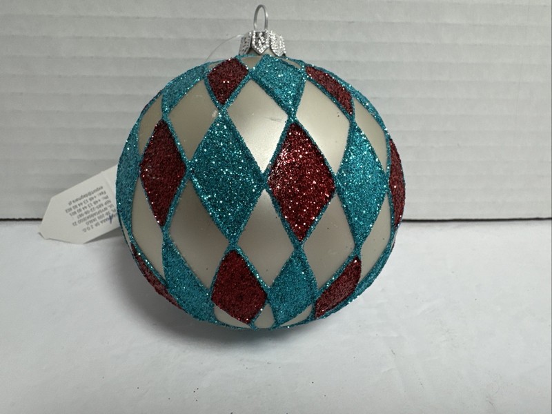 Dagmara  4” Hand Painted Glass Harlequin Christmas Ornament - Preowned