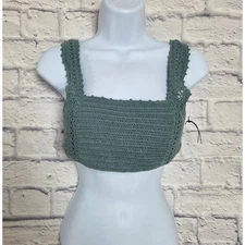 Hula Honey Bikini Top Womens Size Medium Crochet Knit Muted Green Color NWOT