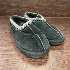 UGG Women's Tasman Slipper Size 8 Black White Braided Trim Collar Suede Slip On
