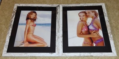 2 framed 11x14'' swimsuit models Heidi Klum + Michelle Behennah + Tamara Spoelder