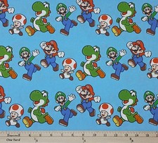 Cotton Super Mario Friends Jump Videogames Blue Fabric Print by Yard D601.25