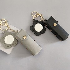 Portable Leather Lipstick Bag Keychain Lipsticks Protective Cover With Mirror