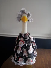 Goose clothes outfit - Winter Santa on black dress w/bonnet for lg 24-27" goose