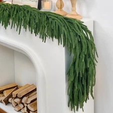 6 Ft Christmas Garland With Lights Thick Norfolk Pine Green Pre-Lit Mantle Decor