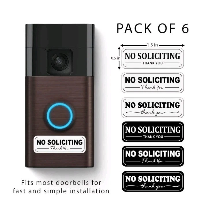 Calcomanía adhesiva de vinilo pequeña sin solicitud de agradecimiento 6 piezas para anillo de timbre de video Foto 3 de 4