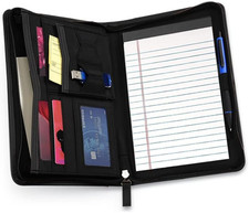 Junior Business Padfolio - A5 PU Leather Portfolio Binder  Zippered Binder Fold