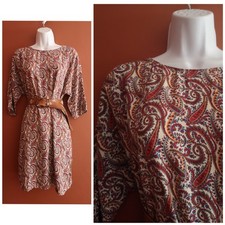 Mango paisley white red blue viscose tunic short dress 10 12 M NWOT