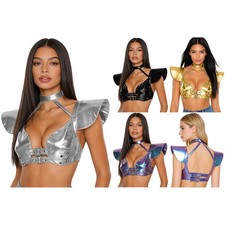 Women Top Corset Bustier Glossy Vest Halter Nightwear Birthday Clubwear Crop