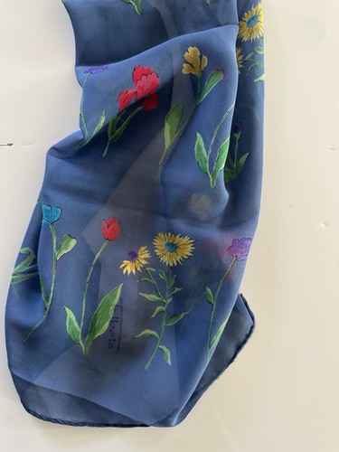 Talbots Women’s 100% Silk Scarf Blue Floral Spring Summer Preppy Garden NWT 57” - Bild 3 von 7