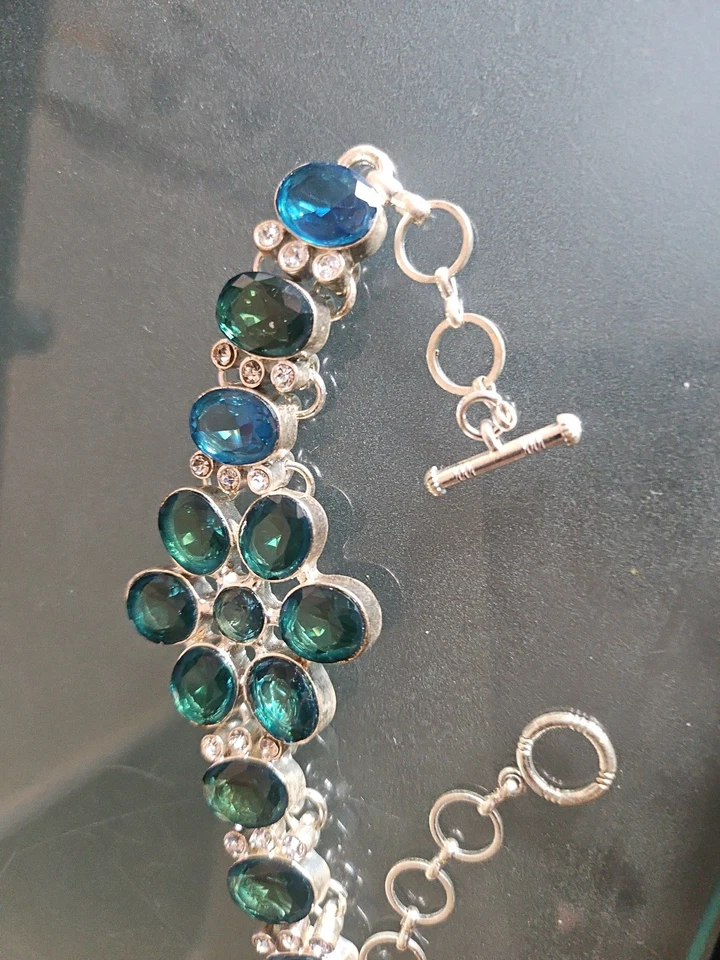 Pulsera Tenis Topacio Místico Silvertone 7-9" Nueva Sin Etiquetas Foto 2 de 4