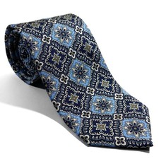 Navy  Light Blue Mosaic Silk Tie Handmade in England 