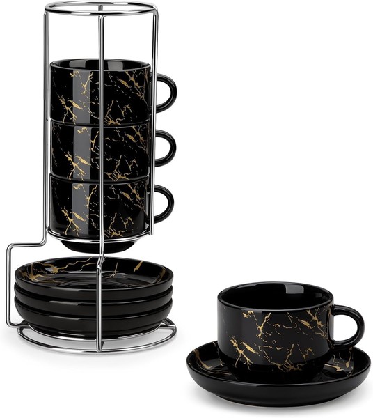 Espressotassen 4Er Set 75Ml Dickwandig Schwarz Porzellan SpüLmaschinengeeignet-image