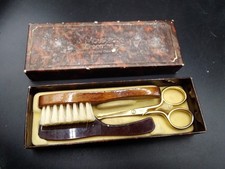Vintage West German Made Mustache Grooming Set Comb Brush Etc Ideal Barber Shop 