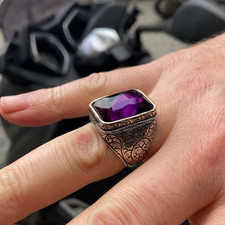 Men Amethyst Ring 925 Sterling Silver Turkish Handmade Gift For Him