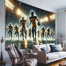 2D Flat, 1pc American Football Player Polyester Tapestry - Dynamic Rainy Night S