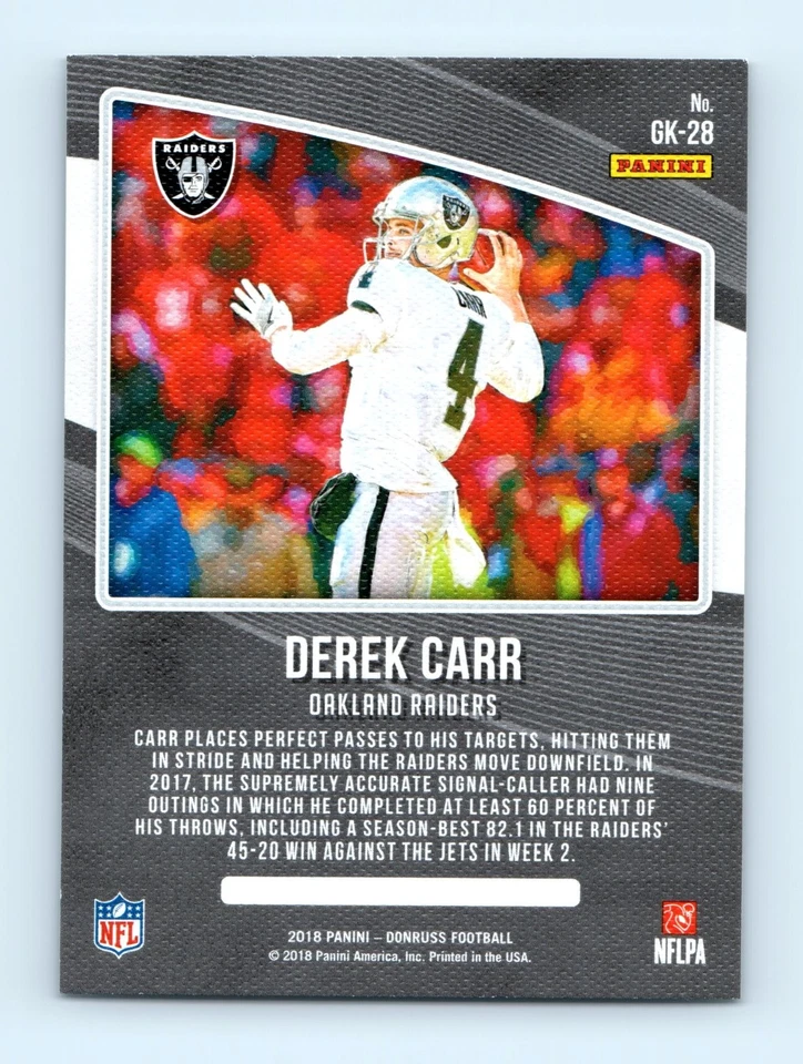 2018 Donruss #GK-28 Derek Carr Gridiron Kings Studio Series #/100 - Image 2 of 2