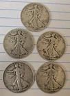 Lot Of 5 Walking Liberty 1/2 $. 1934-D, 1935-S, 2 1937 & 1939-D - 90% Silver