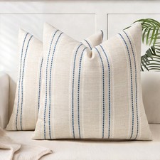 18x18 Decorative Farmhouse Linen Blend Throw Pillow Covers, Boho Textured Pil...
