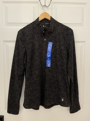 Spyder Active New Womens L Black Soft Zipper Pocket 1/4 Zip Pullover