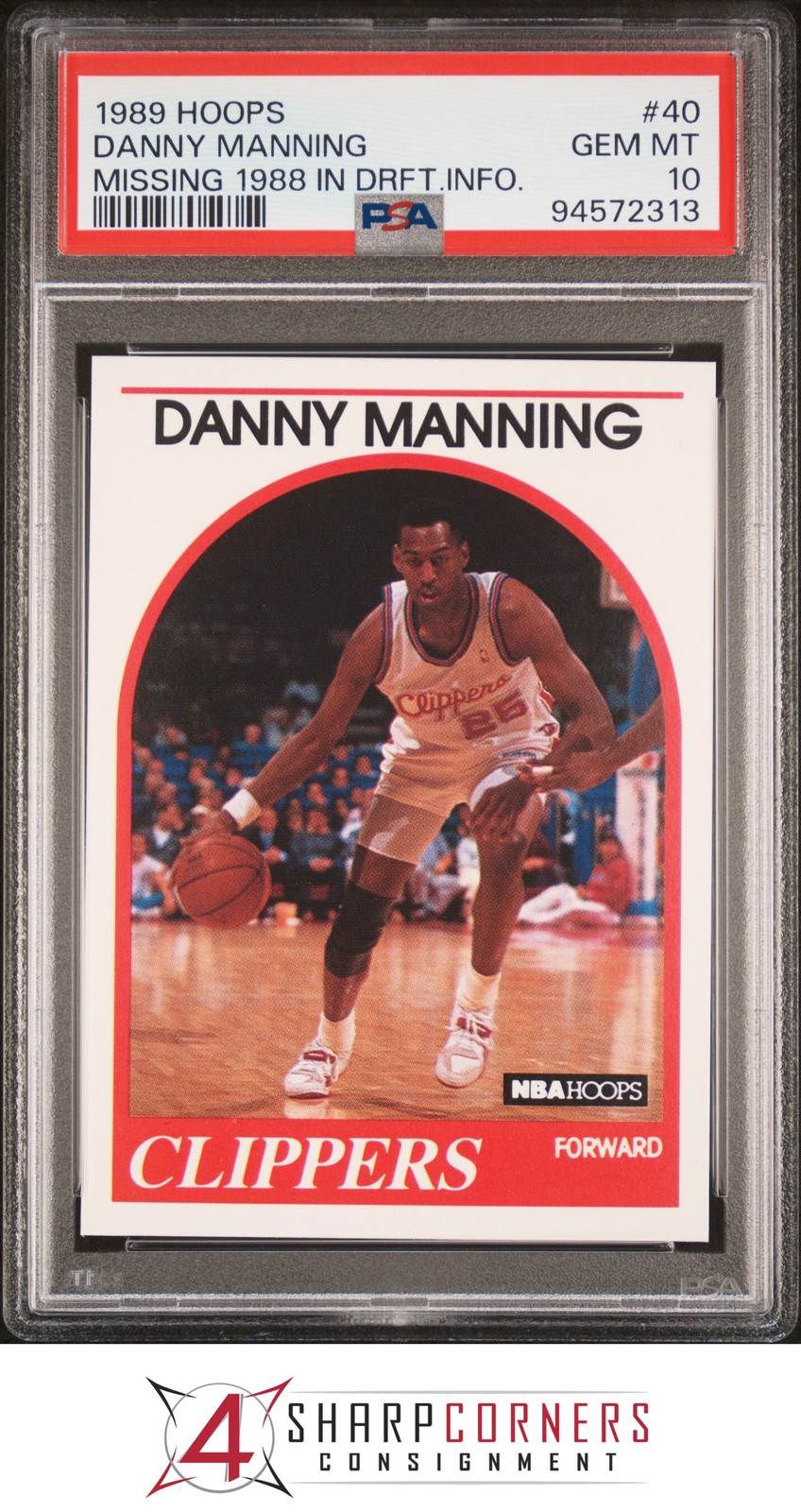1989 HOOPS #40 DANNY MANNING RC MISSING 1988 IN DRAFT INFO PSA 10