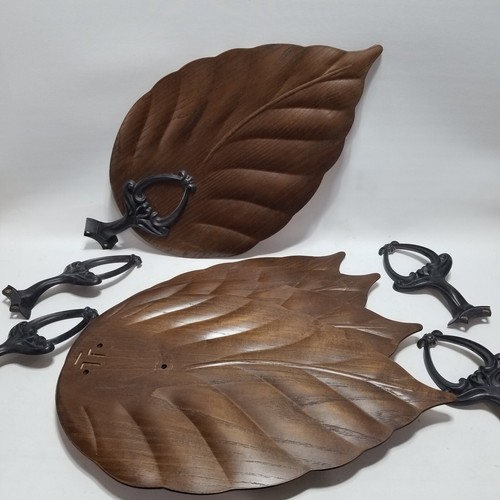 LOT of 5 Carved Wood Palm Leaf Ceiling Fan Replacement Blade w/ Arm