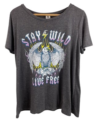 Stay Wild Live Free Graphic Tee By Sew In Love Womens Medium Cotton Blend Gray