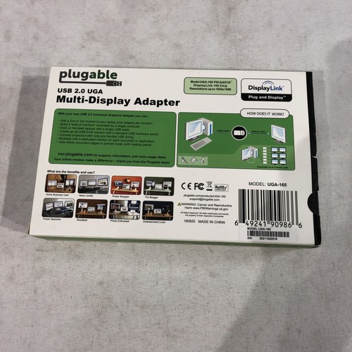 Plugable USB 2.0 UGA Multi-Display Adapter Display-Link DVI VGA HDMI - Picture 2 of 3