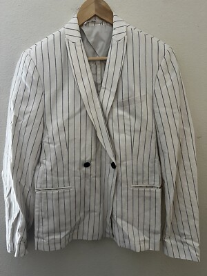 Zara Black White Stripe Blazer Size 36 Long Sleeve Two-Button