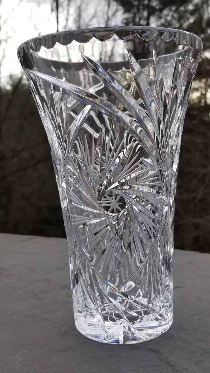 Brilliant Glass Period Lead Crystal Vase. Vintage Elegant Glass Etched Vase