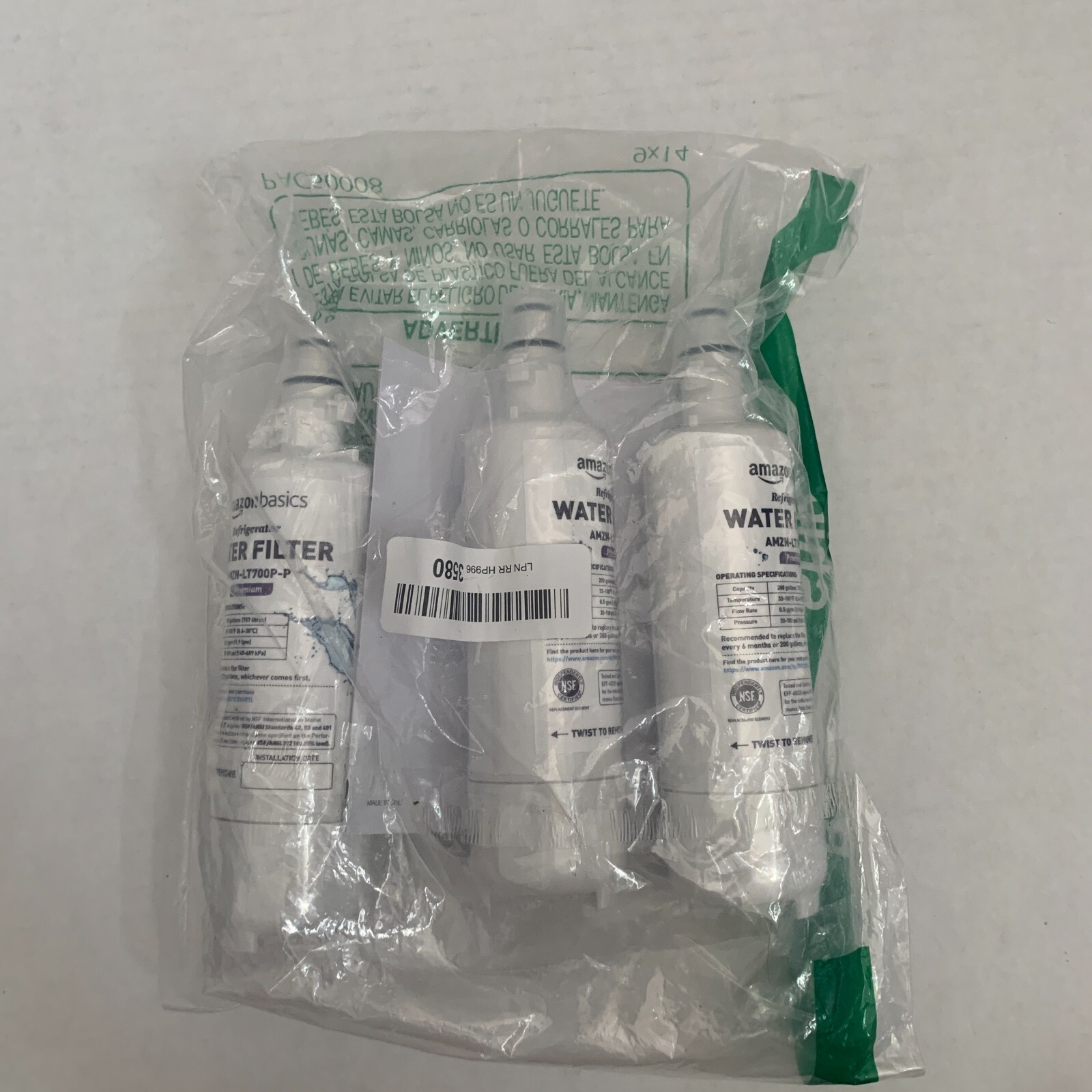 Amazon Basics 3-Pack Premium Refrigerator Water Filters AMZN-LT700P-P New