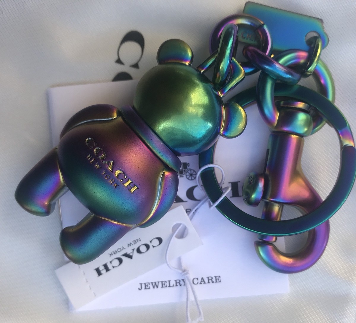 NEW COACH Hologram Iridescent Teddy Bear Purse Charm Key