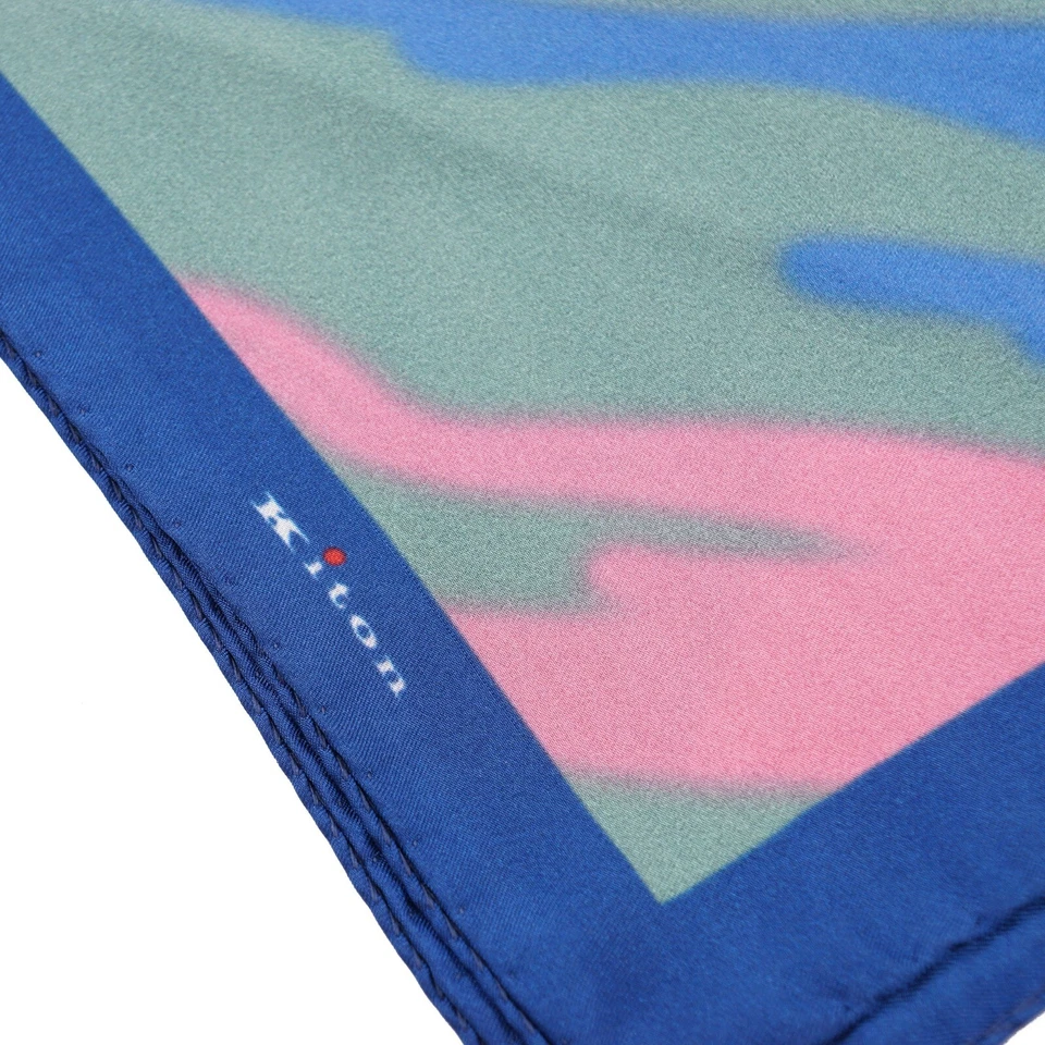 Cuadrado de bolsillo de seda con estampado de acuarela abstracto verde-azul-rosa Kiton Napoli Foto 2 de 4