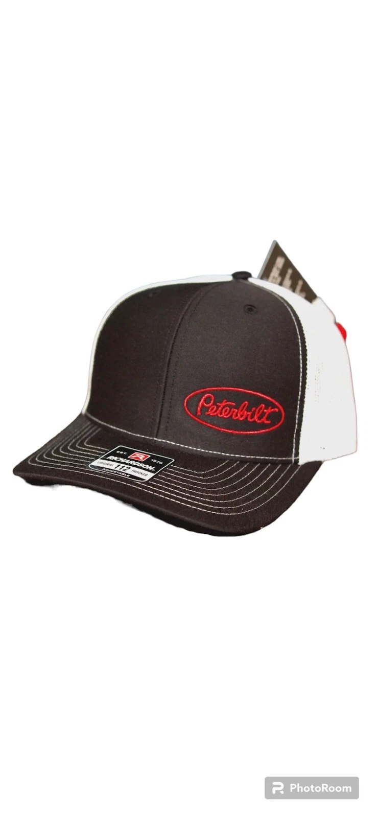Peterbilt Trucks Richardson 112 Black/White Trucker Cap Hat Snapback Embroidered