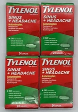 4PK Tylenol Adult Sinus + Headache Day ~ 24 Caplets Each ~ EXP 6/26 ~ FAST SHIP!